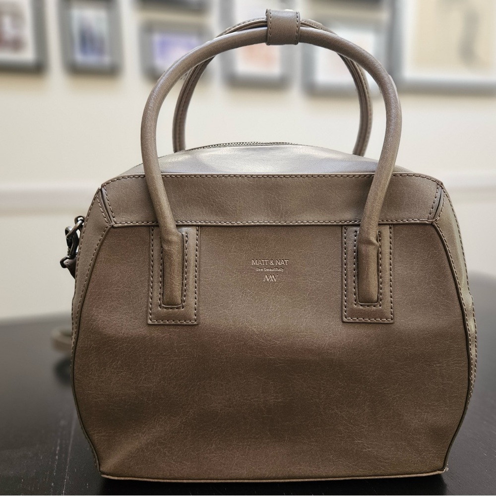 Matt & Nat Grey Structured Vegan Leather Handbag with Crossbody Strap